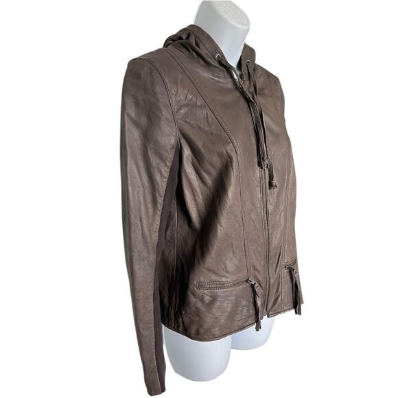 HINGE Designed In Seattle Grey 100% Leather Hooded Full Zip Jacket Size S - Picture 2 of 7
